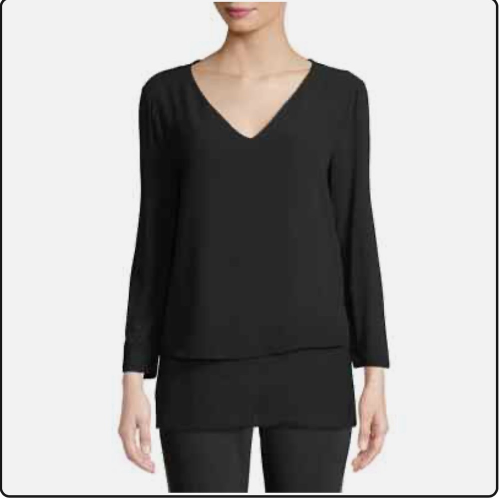 Michael Kors Mixed Media Long Sleeve Blouse in Black  Size XL